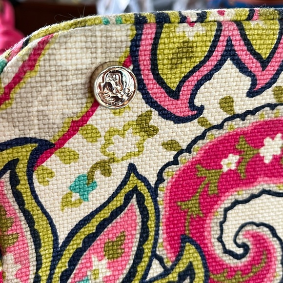 Spartina  Linen natural  shoulder bag   heavy duty  leather trim  hot pink/cream - Picture 17 of 17
